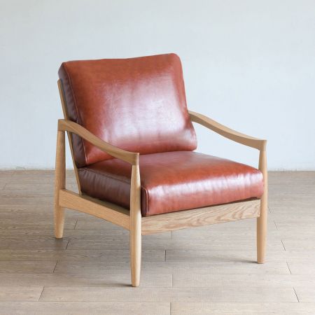 Epice Sofa 1 Seater - White Oak Light - HB-07 Brown/エピセソファ １人掛け - ホワイトオークライト - HBビニールレザーブラウン Image